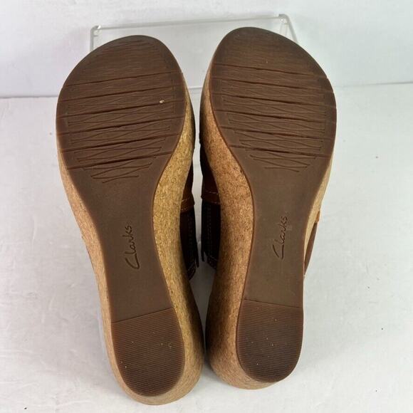 Clarks Artisan Wedge Sandals Womens 11M Leather Platform Cork Aisley Lily Trendy - Picture 6 of 13
